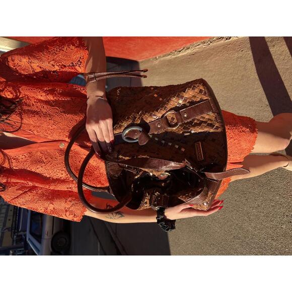 Melie Bianco Y2K Woven Leather Tote Bucket Bag 2000s - Picture 4 of 7